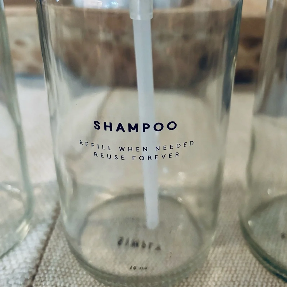 Clear Glass Shampoo, Conditioner, and Body Wash Dispensers